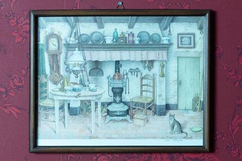 Afbeelding van een ouderwetse keuken, door Jan Strube, Huis en Inrichting, Woonaccessoires | Schilderijen, Tekeningen en Foto's