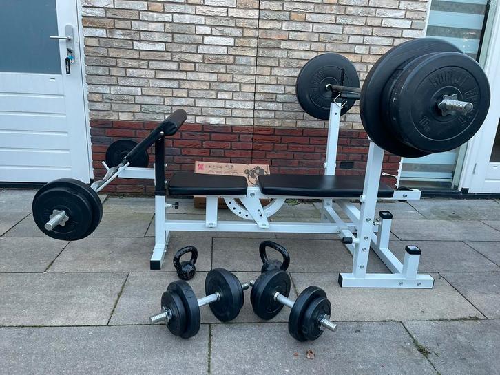 ️🟢💪Universele Gorilla Sports halterset 130kg🟢, Sport en Fitness, Fitnessmaterialen, Zo goed als nieuw, Halterset, Ophalen
