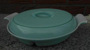 zeldzaam DRU gietijzer email schaal 3-vaks mint groen MOOI  beschikbaar voor biedingen