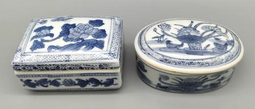 2 Blauw-witte Chinese snuisterijdoosjes/inktdoosjes, Antiek en Kunst, Antiek | Porselein, Ophalen of Verzenden