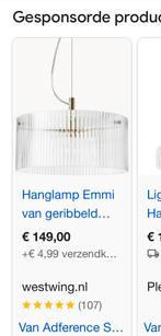 Hanglamp glad EMMI westwing, Ophalen, Nieuw, Glas, Minder dan 50 cm
