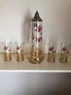 Bierschenkkan met 4 glazen, Antiek en Kunst, Antiek | Glas en Kristal, Ophalen of Verzenden