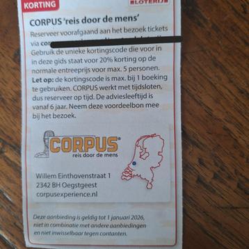 Corpus Oegstgeest 20% korting. Online codes beschikbaar voor biedingen