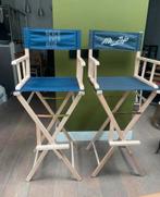 2 houten Regisseursstoelen hoog, Huis en Inrichting, Stoelen, Ophalen, Zo goed als nieuw, Blauw, Twee