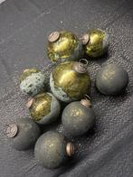 Glazen/ stenen kerstballen donkergroen grijs, Ophalen, Zo goed als nieuw