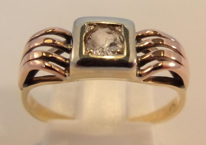 Art Deco ring met Topaas, 14 karaat goud (drie kleuren), Sieraden, Tassen en Uiterlijk, Antieke sieraden, Ring, Goud, Met edelsteen