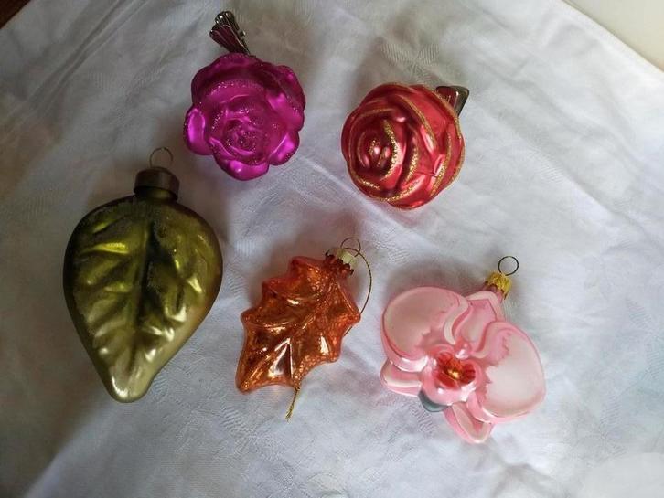 Bloemen en bladeren, kerst hangers glas, roos, orchidee, Diversen, Kerst, Gebruikt, Ophalen of Verzenden