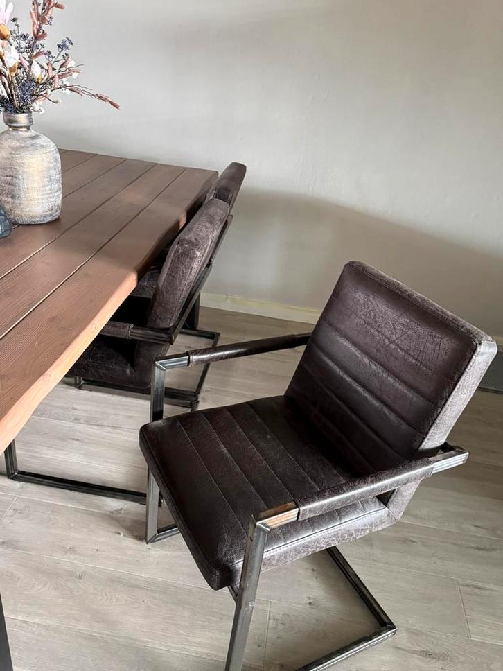 Stoelen 6x industrieel leder antraciet, Huis en Inrichting, Stoelen, Zo goed als nieuw, Vijf, Zes of meer stoelen, Grijs, Ophalen