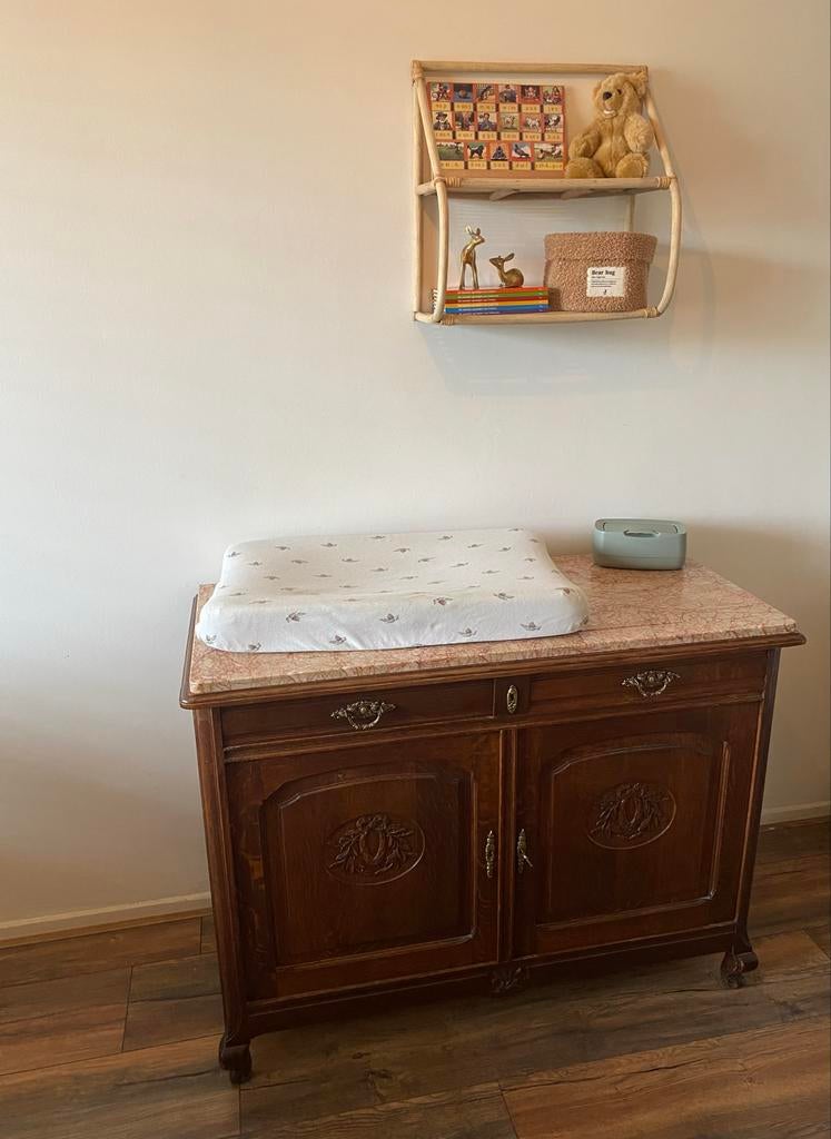 Antiek dressoir/verschoontafel met marmeren blad., Gebruikt, 100 tot 150 cm, Eikenhout, Minder dan 100 cm