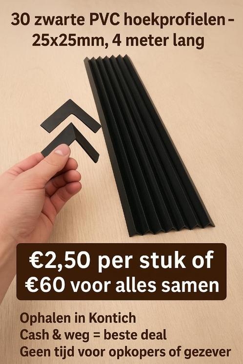 30 zwarte PVC hoekprofielen – 25x25mm, 4 meter lang, Doe-het-zelf en Verbouw, Plinten en Afwerking, Nieuw, Lijsten, Kunststof