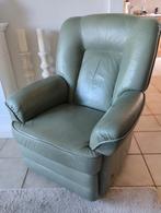 Groene lederen fauteuil, Huis en Inrichting, Fauteuils, Ophalen, Gebruikt, 75 tot 100 cm, 50 tot 75 cm