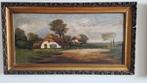 Schilderij olieverf Witte boerderijen aan zandpad SCH37, Antiek en Kunst, Kunst | Schilderijen | Klassiek, Ophalen of Verzenden