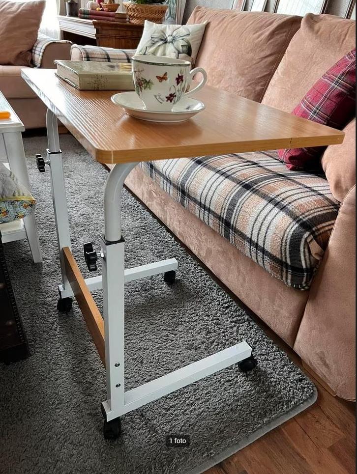 Bijzettafel C-vorm met wielen mobiele koffietafel banktafel, Huis en Inrichting, Tafels | Bijzettafels, Gebruikt, Rechthoekig