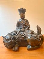 Bronzen Boeddha op Leeuw, Antiek en Kunst, Ophalen of Verzenden