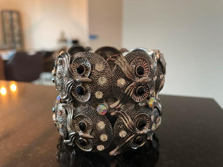Uilen Armband met Strass, Sieraden, Tassen en Uiterlijk, Armbanden, Zo goed als nieuw, Overige materialen, Zilver, Met strass