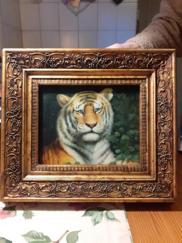 Olieverf/Paneel Schilderij "De Tijger" bijzondere Sierlijst beschikbaar voor biedingen