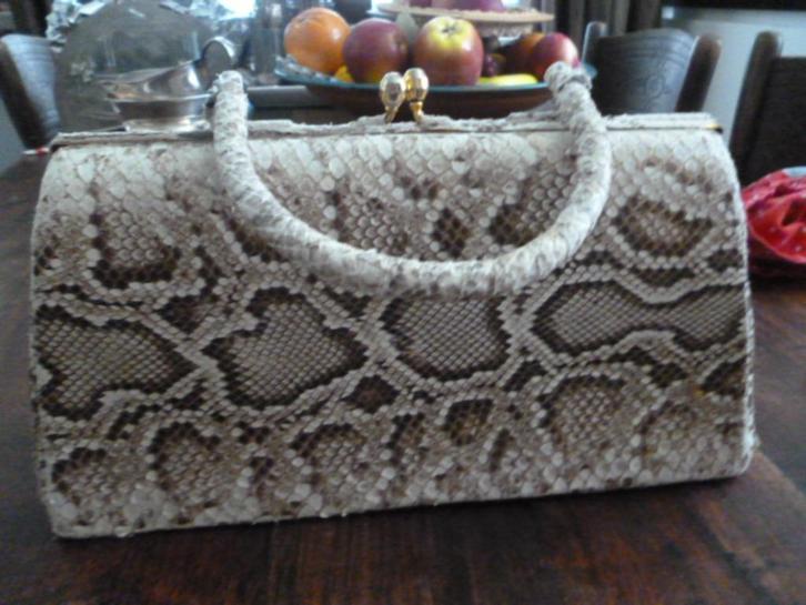 3 x vintage slangenleren damestas, Sieraden, Tassen en Uiterlijk, Tassen | Damestassen, Zo goed als nieuw, Handtas, Overige kleuren