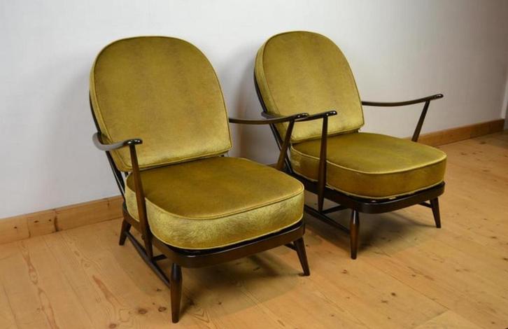 1970s Set (2 Stuks) ERCOL WINDSOR stoelen (nwe Kussens!), Antiek en Kunst, Antiek | Meubels | Stoelen en Banken, Ophalen