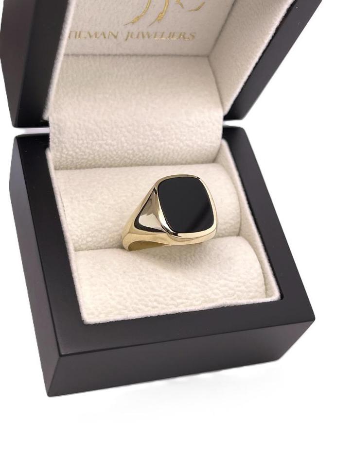 14 Karaat Gouden Heren Zegelring Onyx - Model Stomphoek, Sieraden, Tassen en Uiterlijk, Ringen, Zo goed als nieuw, Heer, 20 of groter