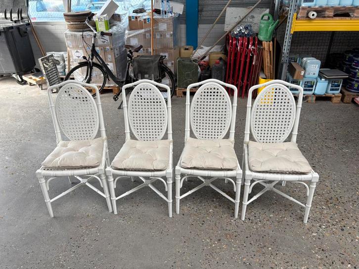 Set van 4 bamboe eettafelstoelen – €80,-, Huis en Inrichting, Stoelen, Gebruikt, Vier, Overige materialen, Wit, Ophalen