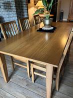 Eikenhouten Eettafel met 6 Stoelen - 216x100 cm, Gebruikt, Eikenhout, 200 cm of meer, Vijf personen of meer