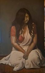 Indiase Vrouw in Sari - Schilderij olieverf, Ophalen of Verzenden