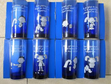 8 BLAUWE LIMONADE GLAZEN MET LEUKE TEKST EN AFBEELDING beschikbaar voor biedingen