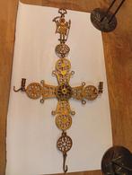 Antiek bronzen kruis met kandelaars en engel, Antiek en Kunst, Ophalen of Verzenden, Koper of Brons