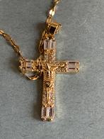Goudkleurig Kruis Ketting met Kristallen, Met kristal, Overige materialen, Nieuw, Ophalen of Verzenden