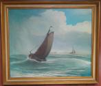 Schilderij botter met zeilboten inclusief lijst, Antiek en Kunst, Ophalen