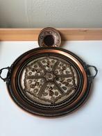 Antieke Hand Koper gesneden Dienblad met 4 onderzettertjes, Ophalen of Verzenden