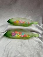 La Rochère glazen schalenset groene banaanvorm • Retro 70s, Ophalen of Verzenden, Zo goed als nieuw, Overige typen