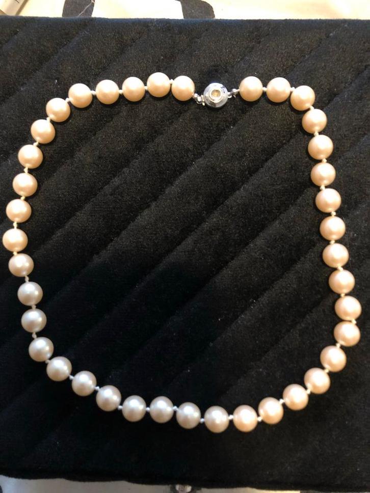 Elegante Parelketting / Collier - 47 cm, Sieraden, Tassen en Uiterlijk, Kettingen, Zo goed als nieuw, Overige materialen, Beige