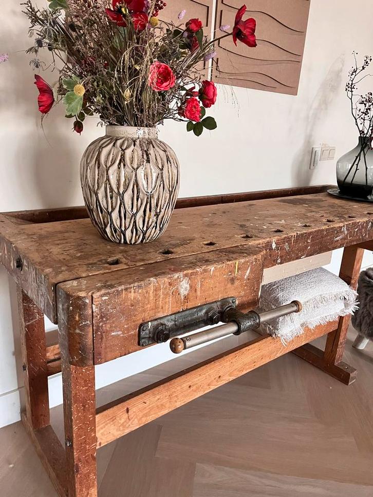 Mooie Oude Werkbank met Karakter, Doe-het-zelf en Verbouw, Werkbanken, Gebruikt, 170 cm of meer, Bankschroef, Ophalen