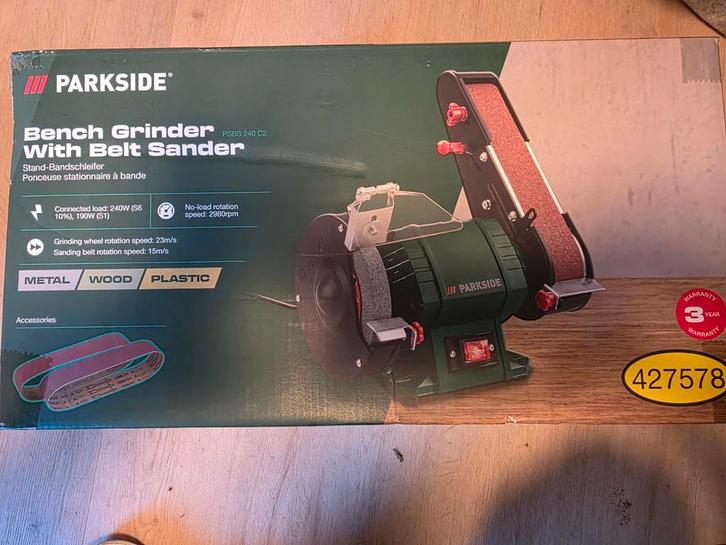 Parkside staande slijp en  Bandschuurmachine. Nieuw in doos, Doe-het-zelf en Verbouw, Gereedschap | Schuurmachines, Nieuw, Bandschuurmachine