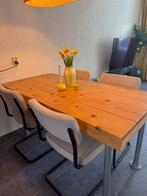 Houten design tafel steigerhout met steigerbuizen, Huis en Inrichting, Tafels | Eettafels, Ophalen, Gebruikt, 50 tot 100 cm, 150 tot 200 cm