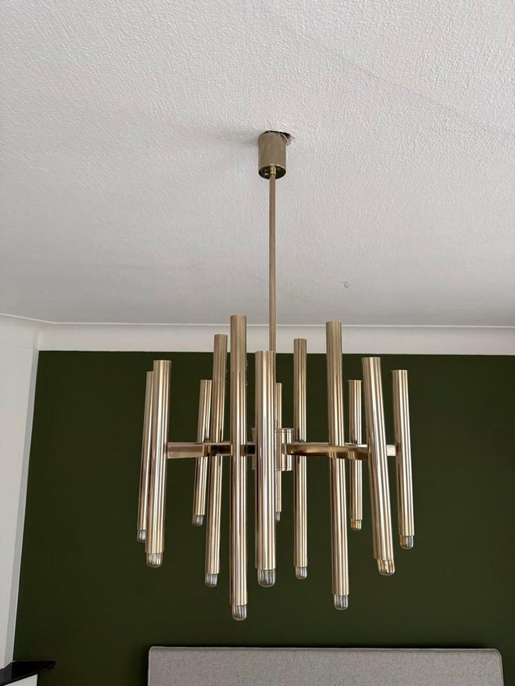 Gaetano Sciolari kroonluchter messing midcentury izgst, Huis en Inrichting, Lampen | Hanglampen, Gebruikt, 75 cm of meer, Metaal
