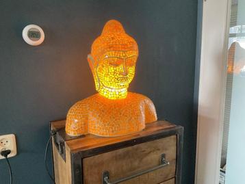 lamp staande boeddhalamp glas mozaiek geel goud wit knipper beschikbaar voor biedingen