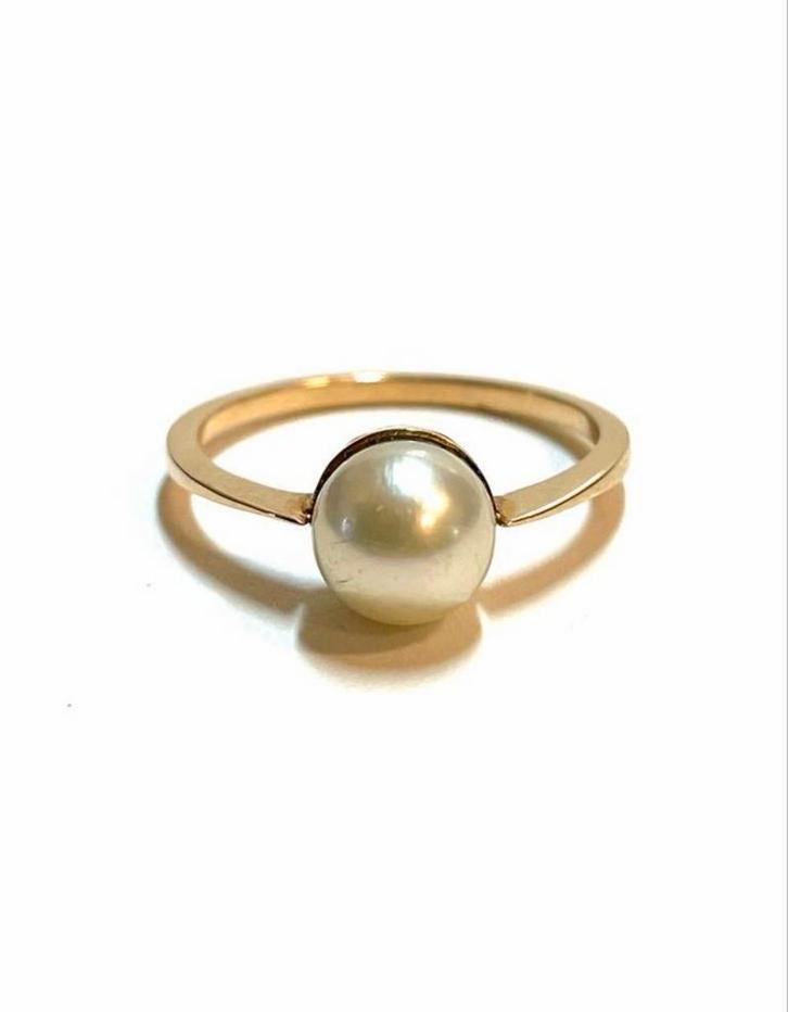 14k gouden ring met een parel, Sieraden, Tassen en Uiterlijk, Ringen, Zo goed als nieuw, Dame, 17 tot 18, Goud, Goud, Met parel