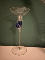 Elegante glazen kandelaar met blauw accent, Ophalen of Verzenden
