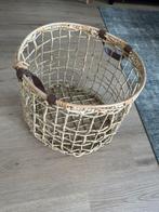 Rieten Mand met Leren Details, Mand, Rond, Ophalen of Verzenden, Zo goed als nieuw