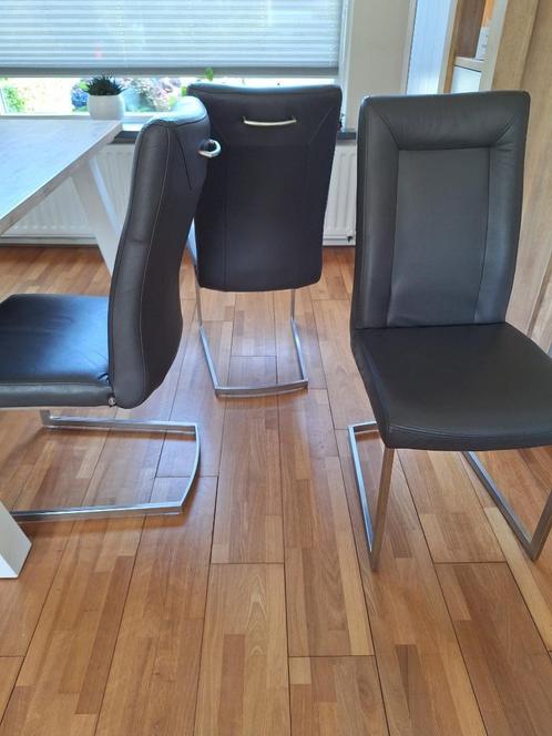 eetkamerstoelen, Huis en Inrichting, Stoelen, Gebruikt, Vijf, Zes of meer stoelen, Leer, Metaal, Overige materialen, Grijs, Ophalen