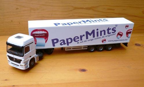 Lion Toys Mercedes actros 1844 + megatrailer papermints., Hobby en Vrije tijd, Modelauto's | 1:50, Gebruikt, Bus of Vrachtwagen