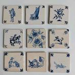9 x oude Delfts blauwe tegeltjes 5x5 cm handgeschilderd, Ophalen of Verzenden