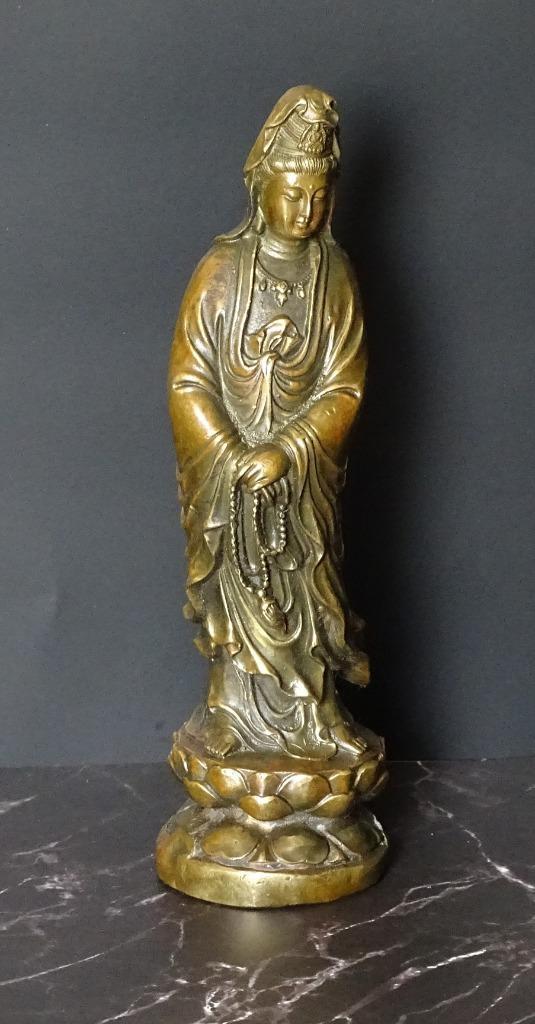 Oosters bronzen Godin Kwan Yin beeld – 21 cm, Antiek en Kunst, Kunst | Beelden en Houtsnijwerken, Ophalen of Verzenden