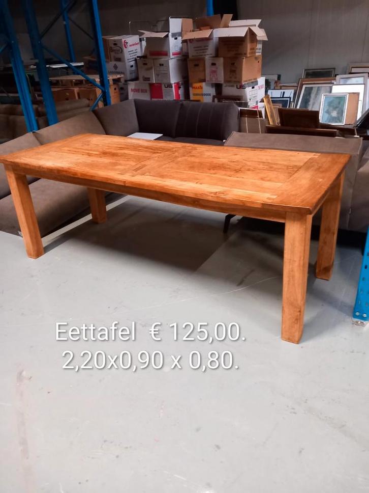 Houten Eettafel - 220x90 cm, Huis en Inrichting, Tafels | Eettafels, Gebruikt, 50 tot 100 cm, 200 cm of meer, Vijf personen of meer