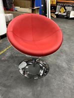 Witte kuipstoelen met rode leren zitting - 4 stuks, Ophalen, Gebruikt, Leer