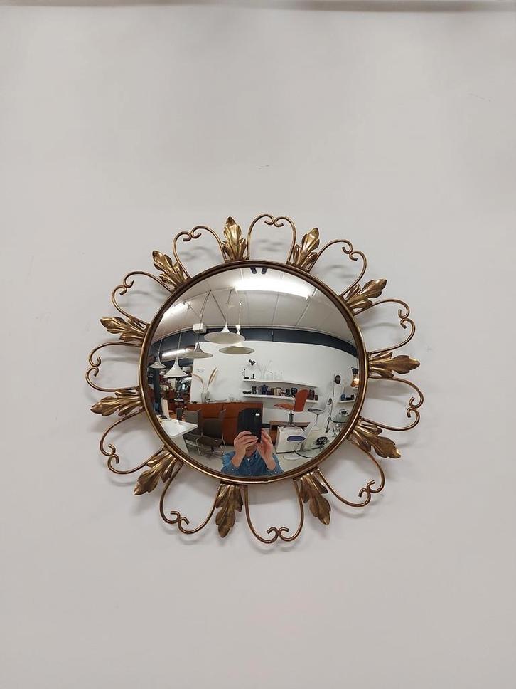 Vintage zonnespiegel messing mirror hollywood regency, Huis en Inrichting, Woonaccessoires | Spiegels, Gebruikt, Minder dan 50 cm