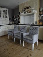 6 Landelijke eetkamerstoel armleuning grijs silver velour, Huis en Inrichting, Ophalen, Nieuw, Stof, Vijf, Zes of meer stoelen