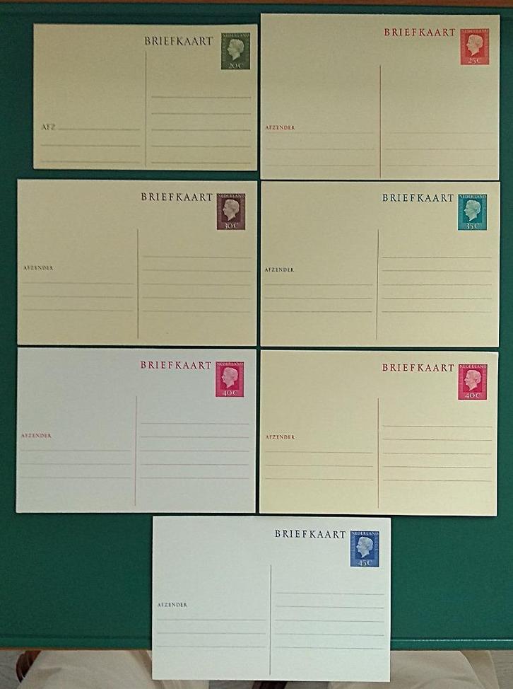 Briefkaart 7x Juliana 20,25,30,35,40 (2x), 45 ct ongebruikt, Postzegels en Munten, Brieven en Enveloppen | Nederland, Briefkaart